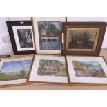 A quantity of landscape watercolours and oil, variously inscribed, the largest approx.