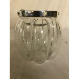 A HM silver and glass melon shaped biscuit barrel, C1899, by the Goldsmith and Silversmith Co,