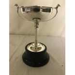 A HM silver trophy on stand with greyhound heads to handles London 1937 by Collingwood & Co weight