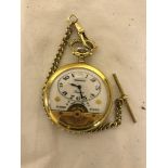 A Hebdomas gold-plated 8-day pocket watch and plated Albert