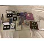 Six silver proof coins; together with BUNC sets, memorial coins,