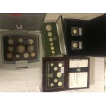 Coin sets, silver proof 1996, 2000 executive set, Guyana and Scabbed coins.