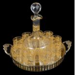 A French Crystal Liqueur Decanter and Nine Tumblers by Saint Louis,