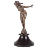 An Art Nouveau Speed Nymph Car Mascot: Cast in bronze, circa 1920, by Augustine Emile Lejeune.