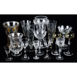 19th/20th Century Cut Crystal Glasses: With air stems, faceted stems, coloured examples,