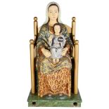 A Polychrome Wooden Religious Figure: Depicting the Madonna & Child, hand carved & painted,