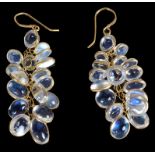 14K Moonstone Earrings: Pretty drop clusters of oval moonstones