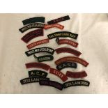 20 original WWII British unit uniform shoulder titles cloth patches