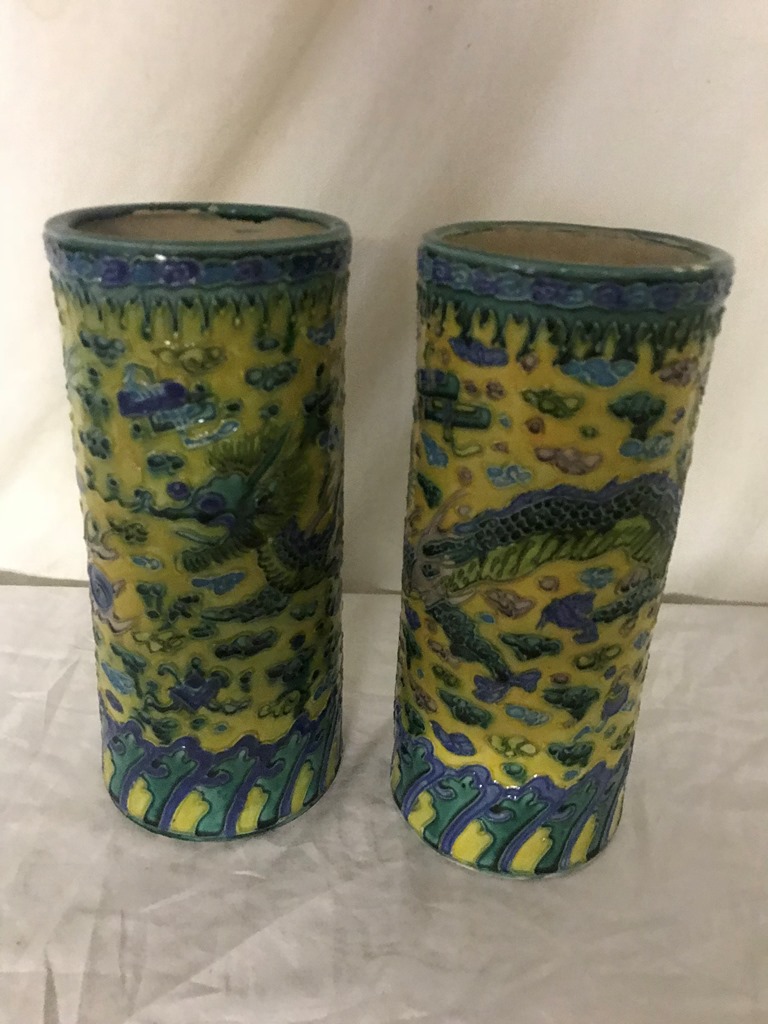 20th century ceramic brush washers decorated with dragons