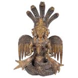 An Asian Bronze Figure: 19th/20th century, depicting Naga Kanya, the winged snake deity,