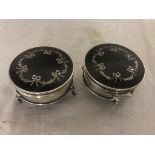 A pair of HM silver and tortoiseshell trinket boxes