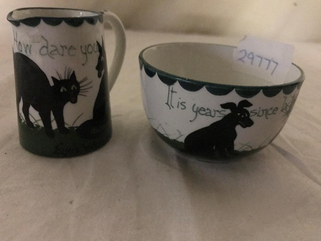 A Bristol cat and dog pottery Louis Wain sugar bowl and jug