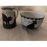 A Bristol cat and dog pottery Louis Wain sugar bowl and jug