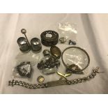 A quantity of silver items, box, jewellery etc.