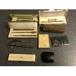 Boxed silver pens , button hooks etc.