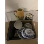 A box of odds and ceramics to inc jewellery, watches etc.