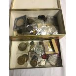 A box of coins to inc cased silver commemoratives silver, Irish,