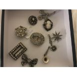 A quantity of vintage diamante brooches; together with buckles, earrings,