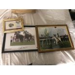 Three signed autographs of famous jockeys and horses,