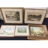 Five original landscape watercolours to inc 19th century examples