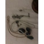 A silver brooch/pendants to inc two Blue John, amethyst, jade, agate,