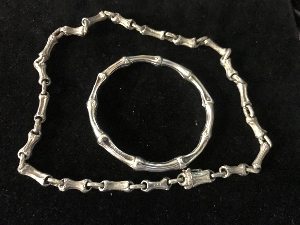 A Tiffany silver 1996 Bamboo bangle and necklace with import hallmarks