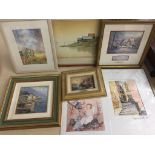 A quantity of pictures to inc an original Italian coastal oil,