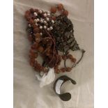 An agate necklace; together with root coral garnet,