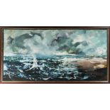 A large oil on canvas depicting a seascape