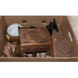 A box containing wooden boxes, candle sticks and other related items