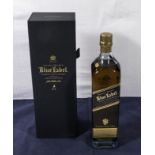 A bottle of Johnnie Walker Blue Label blended Scotch whisky, 750ml. Bottle No. CA3 83049