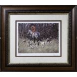 A framed limited edition print depicting the master of the hunt and hounds #143/500 signed in