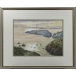 Margaret Waller - framed watercolour depicting Isle of Sark coast. Signed