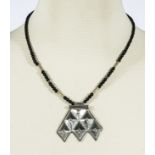 Handmade Tuareg necklace from Niger, stylised 'Hand of Hamsa' in silver