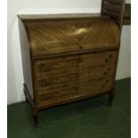 A reproduction cylinder front desk inlaid mahogany.