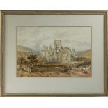 Samuel Prout (1783-1852) framed watercolour of a ruined abbey scene, signed SP. Image size 25.5cm