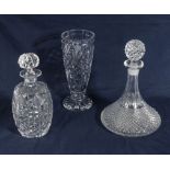 two glass decanters and a crystal vase