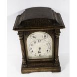 A Victorian oak cased bracket clock Westminster chime, silvered face