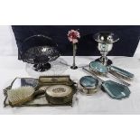 Two vintage dressing table sets and other items