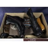 A box containing vintage bags, shoes and other items