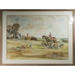 Jack Roney Peeblesshire artist, framed watercolour depicting a hunting scene, signed. Image size