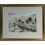 A framed limited edition print signed in pencil Watenlath Bridge, lake District John Rudkin. #471/