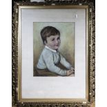 A framed watercolour of a boy