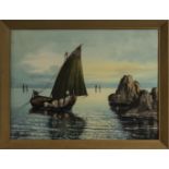 A framed oil on canvas of a marine scene, signed