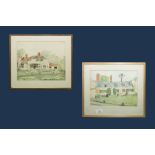 Two framed watercolours by Sanders, labels verso