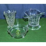 Two glass vases, dish and one other