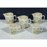 Five Hornsea pottery jugs