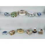 Six porcelain pill boxes and other items