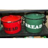 Two bread tins containing gardening equipment