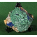 Azurite/malachite natural crystals on matrix with stand